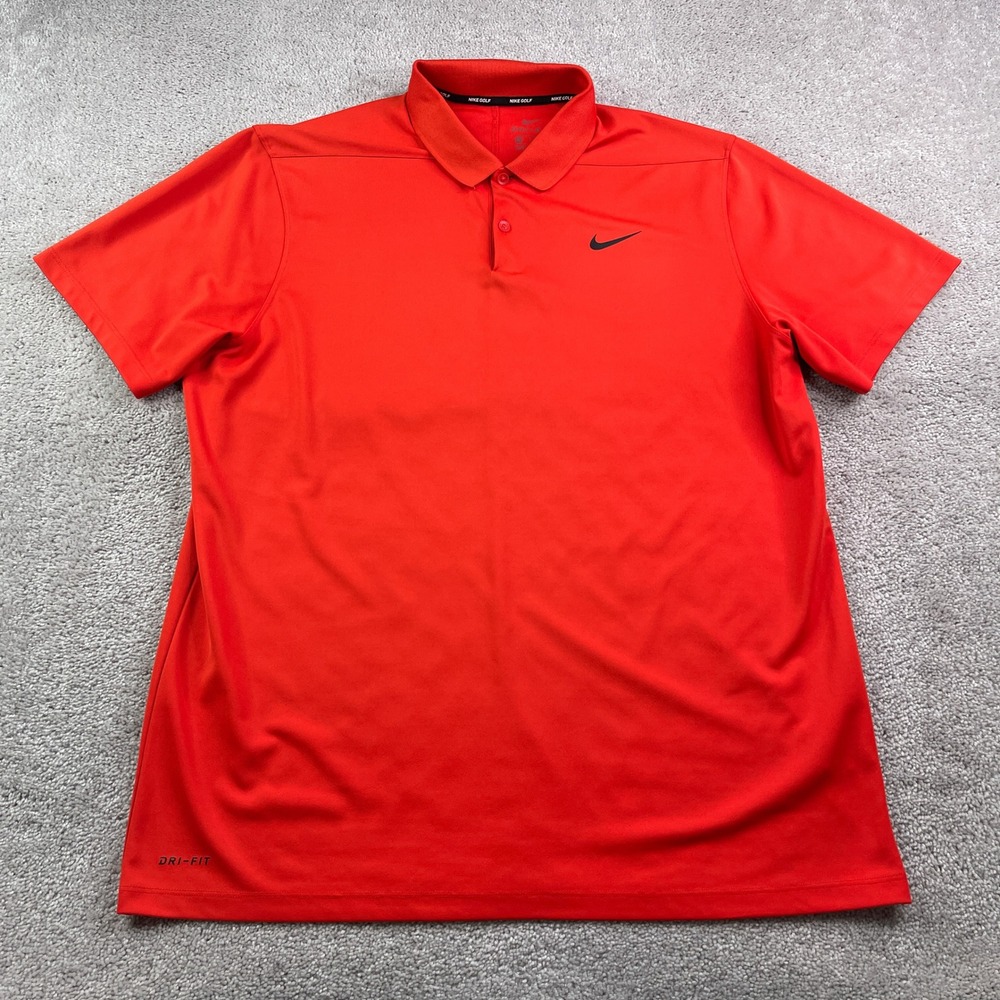 Nike Polo Shirt Mens XL Red‎ Short Sleeve Dri Fit Golf Swoosh Performance Active